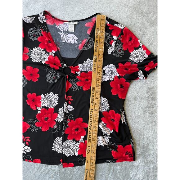 Vintage Y2K Stretchy Floral Top 2X Plus‎ Sized Red Black Whimsigoth Vamp Cyber - Picture 12 of 13